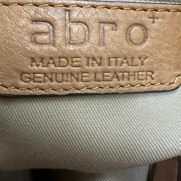 ABRO Tan Italian Leather Satchel with Gold Rivets Interior Pockets Handbag - Picture 2 of 9